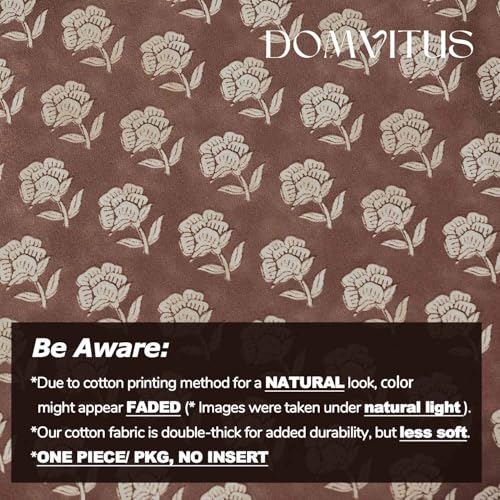 DOMVITUS Floral Pillow Covers 20x20 Throw Pillow Covers Decorative Farmhouse Block Floral Print Vintage Pillow Cover for Living Room Couch Bed, Brown, 1PC - Image 3