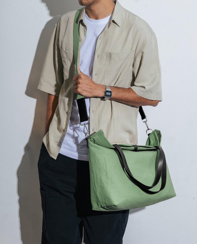 DailyObjects Latest Stylish Buoy Tote Bag For Girls & Women,Sturdy Cotton Canvas Material,Double Shoulder Straps,Ladies Handbag Purse For Daily & Office Use,Zip Pockets,Handcrafted - Utility,Green - Image 3
