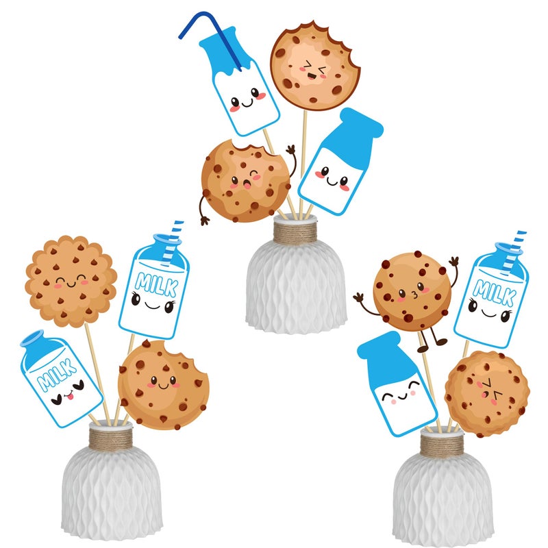 umoni Milk and Cookies Birthday Centerpiece Sticks 20PCS Milk and Cookie Table Decor Cookies Theme Party Centerpieces Chocolate Chip Decorations for Biscuit Baby Shower Supplies - Image 1