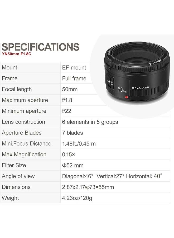 YONGNUO YONGNUO YN50mm F1.8, Standard Prime Auto Focus Lens for Canon Full Frame SLR EF Mount Cameras Black  - Image 4