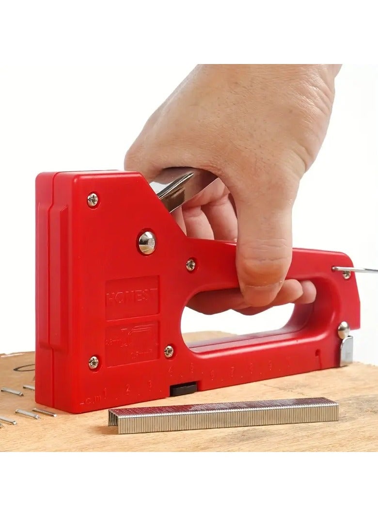 Generic Heavy Duty Semi Automatic Stapler Without Battery Red Color 3 in 1 Supports Three Different Types of Staples (Staples Not Included) Staple Useful for Home Workshop Office Copy and Photo Libraries Also You Can Use It in Carpentry Work and Fastening Wooden Picture Frames or Decorative Materials or Furniture or Fabric to Sofa and Couch Foam or Doors or Windows and Stitching Papers and Large Books Red Color  - Image 1