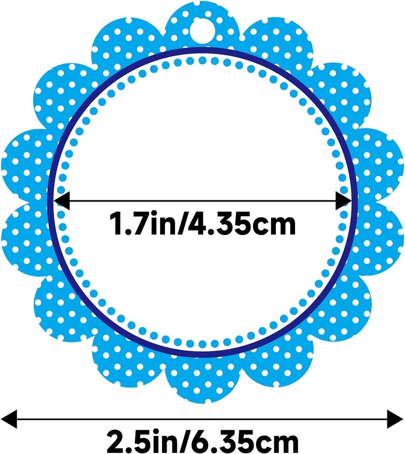 g2plus 50PCS Blue Scalloped Gift Tags, 2.5in Round Scalloped Gift Tags with String, Large Blank Paper Hanging Labels Craft Tag with Blue and White Polka Dots Edge Design for Arts Crafts Packaging - Image 2