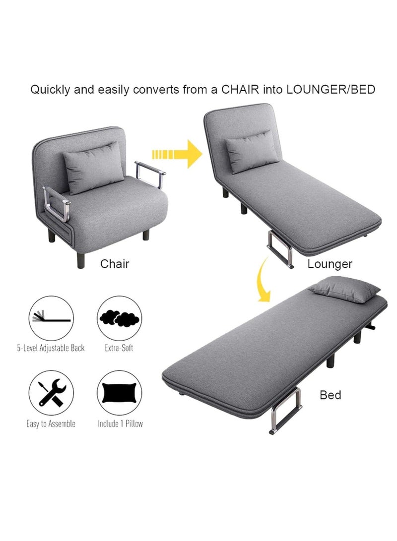 WALALLA Convertible Sofa Bed, Folding Sofa Bed 3-in-1 Foldable Lounge Couch with 2 Free Pillows ,for Living Room Linen Fabric Armchairs Upholstered Lazy Bed, for Nursery Living Room Office Grey 100cm*190cm - Image 5