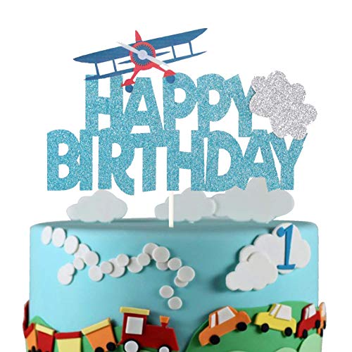 LILIPARTY Airplane Happy Birthday Cake Topper First Birthday Party Decoration Travel Theme Kids Birthday Party Supplies - Image 1