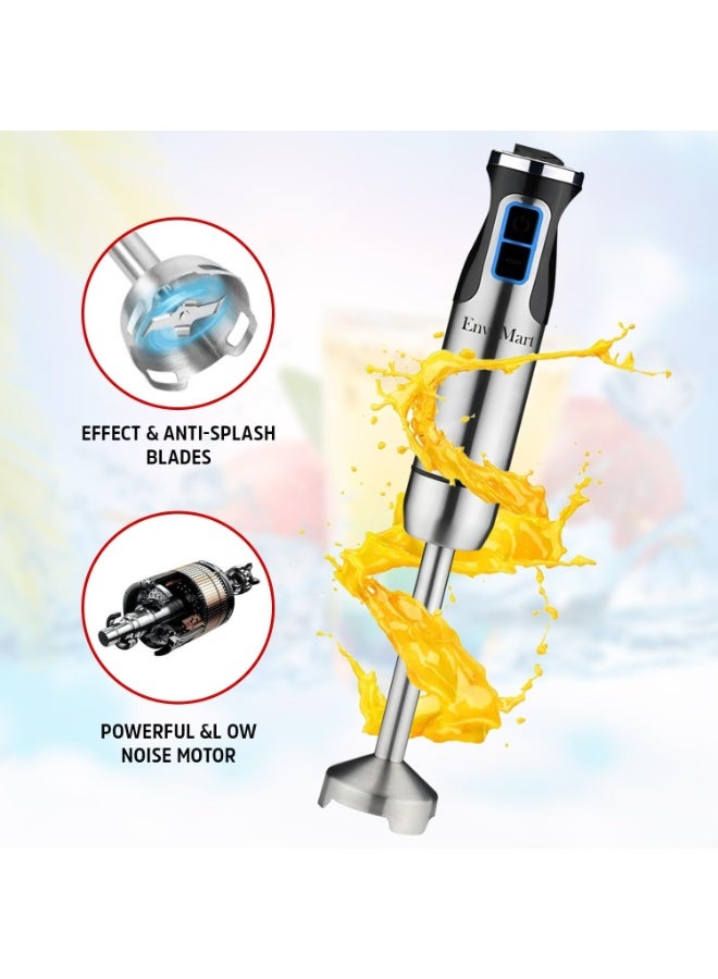 EnvoMart 800W 4-in-1 Hand Blender Set - 2-Speed Stick Mixer with Titanium Plated Stainless Steel Blade, 600ml Mixing Beaker and 860ml Food Chopper, and Whisk Attachment - Kitchen Mixer for Blending - Image 3
