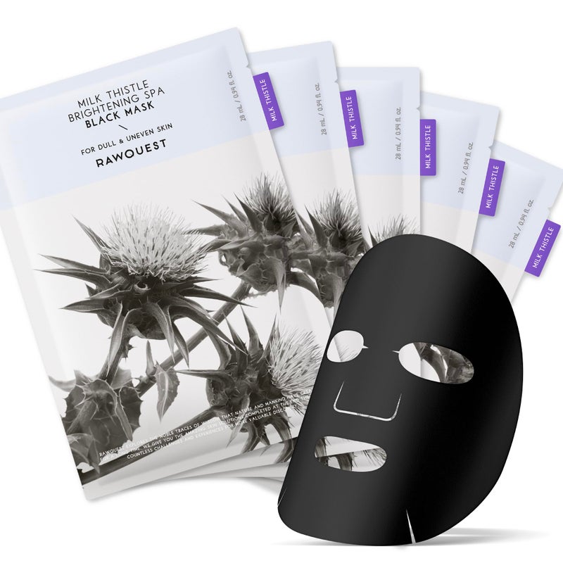 RAWQUEST 5 pack Milk Thistle Black Mask Brightening Moisturizing Skin Elasticity Improvement Purifying Controlling Excess Sebum wMilk Thistle Hydracell Hyaluronic Acid for Dull Uneven Skin
