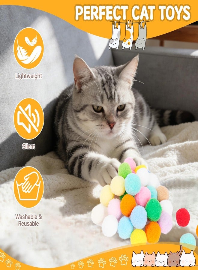 Lainballow 200 Pcs Soft Pom Pom Balls for Kittens Cat Toy Pom Pom Balls Interactive Cat Toy Glitter Ball Silent Plush Cat Ball Fuzzy Kitten Play Toys for Cats Pet Playing Exercising(1.2 Inch,Rainbow) - Image 4