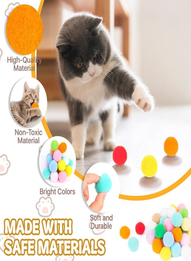 Lainballow 200 Pcs Soft Pom Pom Balls for Kittens Cat Toy Pom Pom Balls Interactive Cat Toy Glitter Ball Silent Plush Cat Ball Fuzzy Kitten Play Toys for Cats Pet Playing Exercising(1.2 Inch,Rainbow) - Image 3