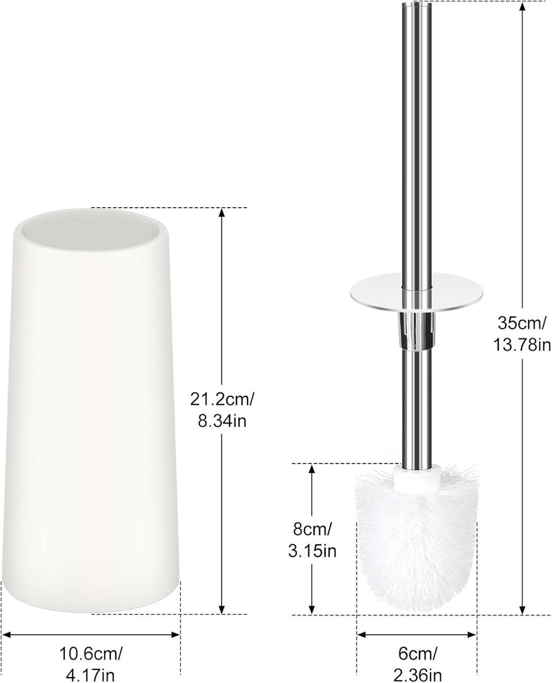 TOPSKY Toilet Brush with Holder, 2 Pack Compact Toilet Bowl Cleaner Brush and Holder with Stainless Steel Handle, Toilet Bowl Brush for Bathroom Storage (White) - Image 3