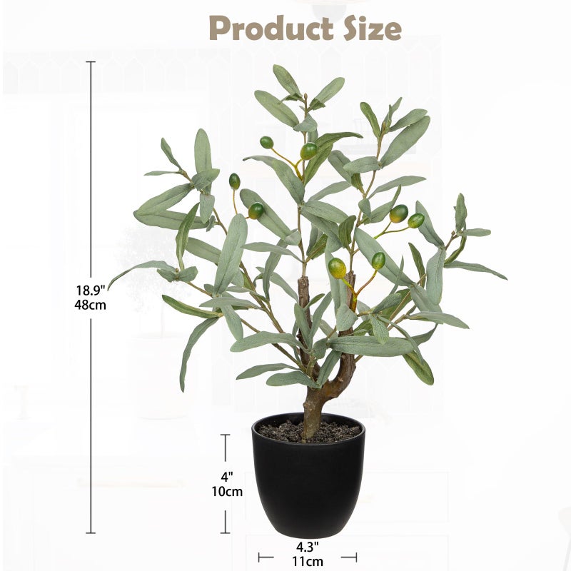 Briful Small Faux Olive Tree 18.9" Artificial Olive Plant with Black Pot Decorative Fake Olive Tree for Home Office Bathroom Table Farmhouse DÃ©cor - Image 2
