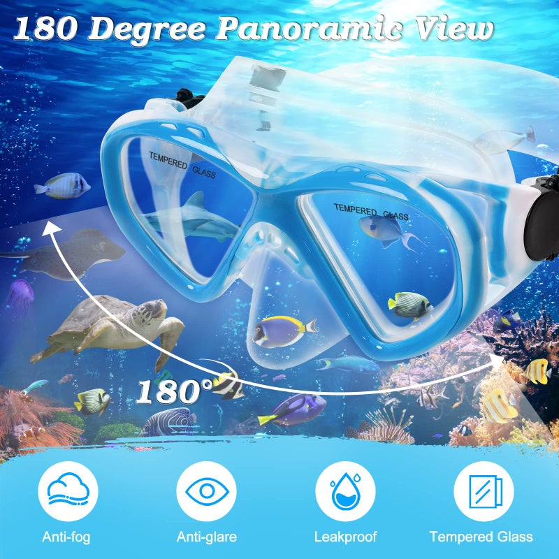 ACQCES 2 Sets Snorkeling Gear for Kids, Kids Snorkel Set for Ages 6-14, Dry Top Snorkel Mask Set for Youth Boys Girls Junior, Tempered Glass Diving Swimming Mask Goggles - Image 3
