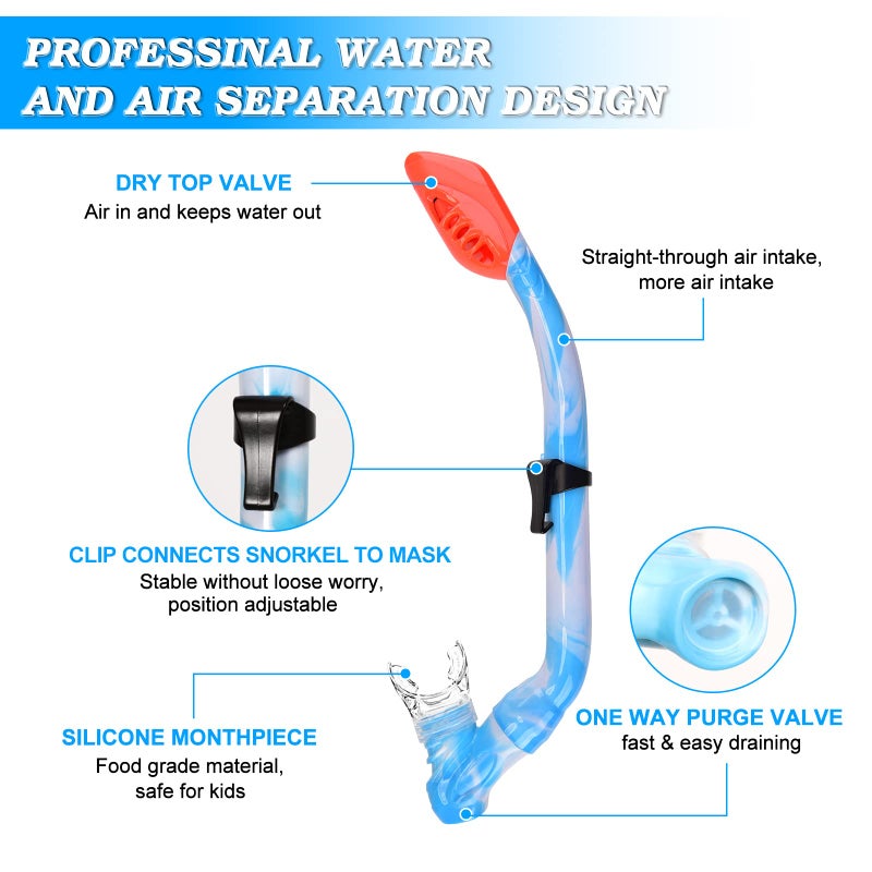 ACQCES 2 Sets Snorkeling Gear for Kids, Kids Snorkel Set for Ages 6-14, Dry Top Snorkel Mask Set for Youth Boys Girls Junior, Tempered Glass Diving Swimming Mask Goggles - Image 4