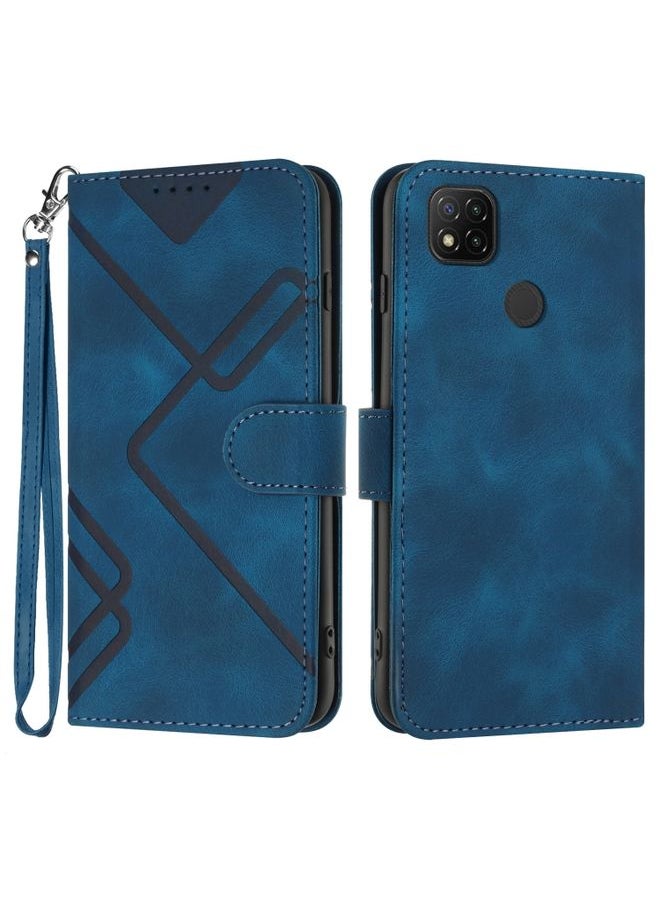 HuHa Case Cover For Xiaomi Redmi 9C/9C NFC/Poco C3 Line Pattern Skin Feel Leather Phone Case Royal Blue 