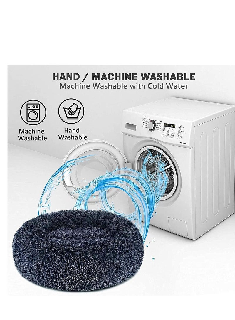 AS SEEN ON TV Fluffy Donut Style Soft Plush Machine Washable Self Worming Cuddle Small Cats, Puppies And Dog Bed Dark Gey - Image 3