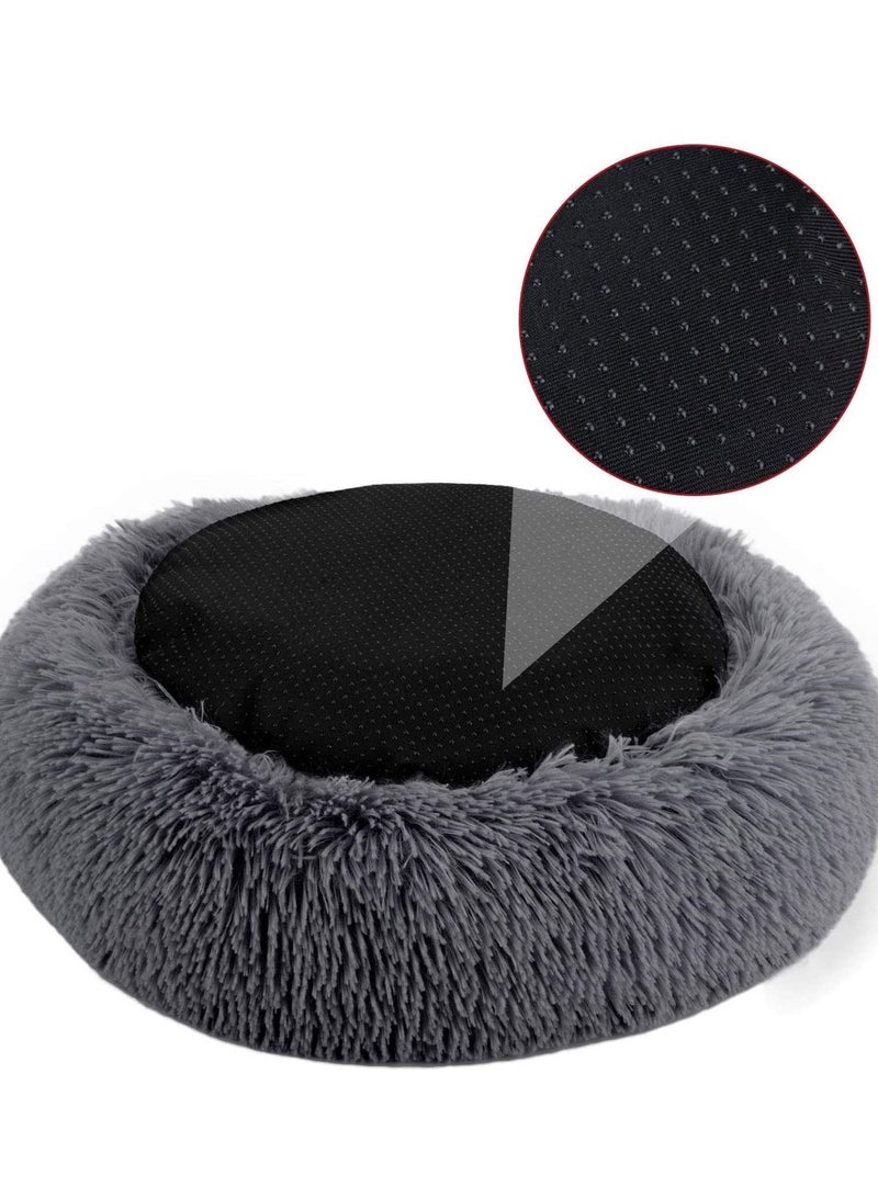 AS SEEN ON TV Fluffy Donut Style Soft Plush Machine Washable Self Worming Cuddle Small Cats, Puppies And Dog Bed Dark Gey - Image 1