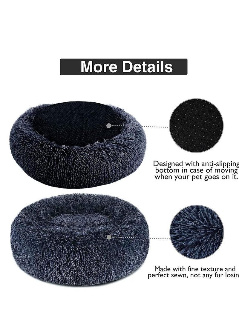 AS SEEN ON TV Fluffy Donut Style Soft Plush Machine Washable Self Worming Cuddle Small Cats, Puppies And Dog Bed Dark Gey - Image 4