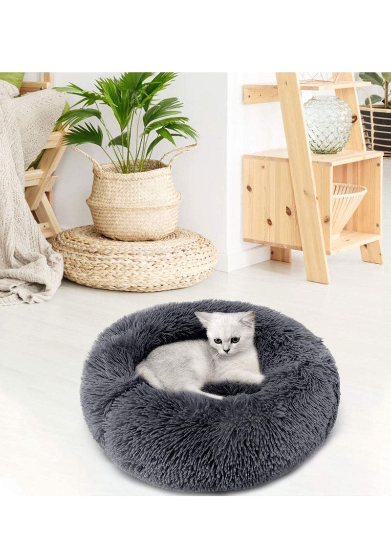 AS SEEN ON TV Fluffy Donut Style Soft Plush Machine Washable Self Worming Cuddle Small Cats, Puppies And Dog Bed Dark Gey - Image 5