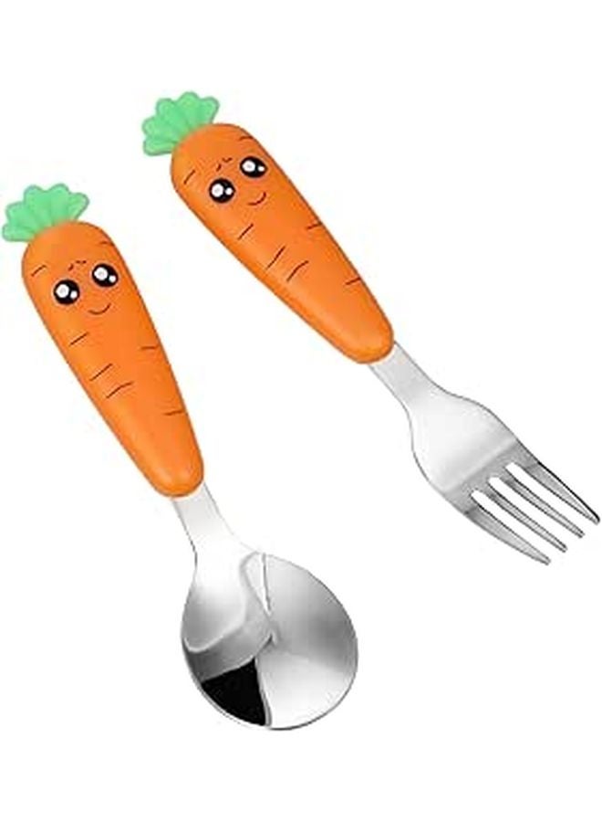 Ergonomic Handle Kids Fork And Spoon Set Stainless Steel Tableware For Boys And Girls - Image 1