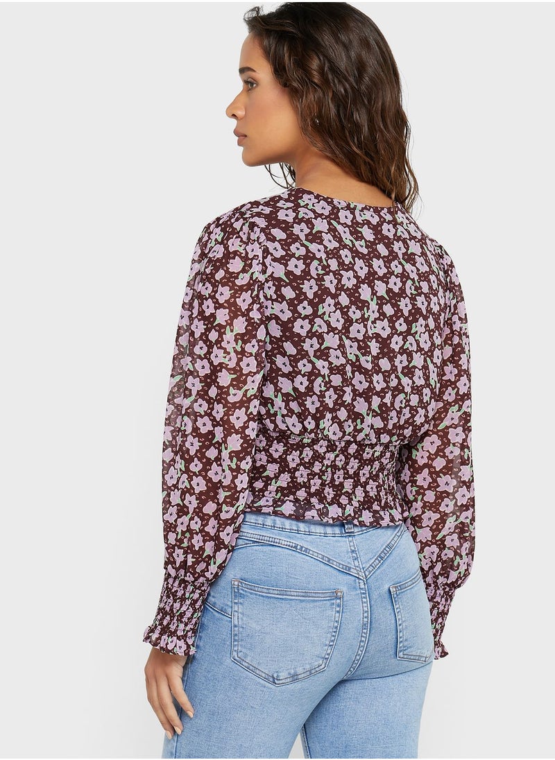 NEW LOOK - Balloon Sleeve Printed Crop Top - Image 1