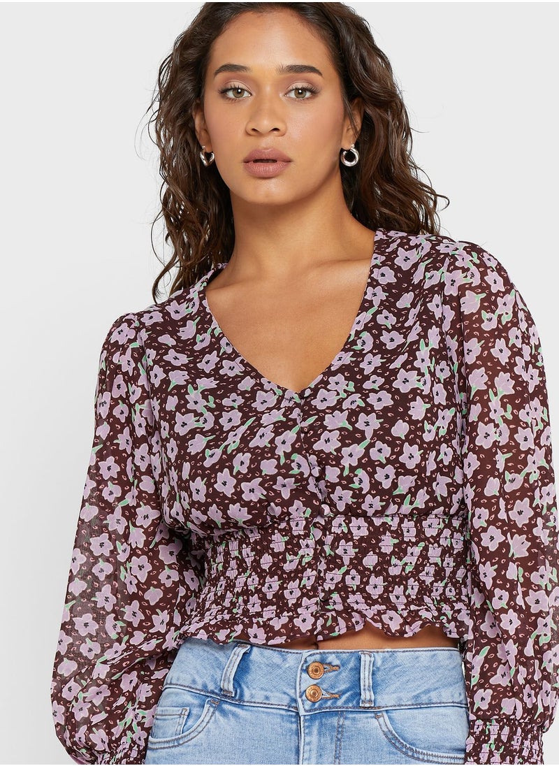 NEW LOOK - Balloon Sleeve Printed Crop Top - Image 1