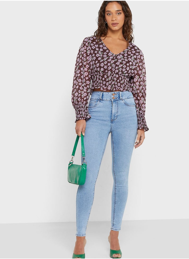 NEW LOOK - Balloon Sleeve Printed Crop Top - Image 1