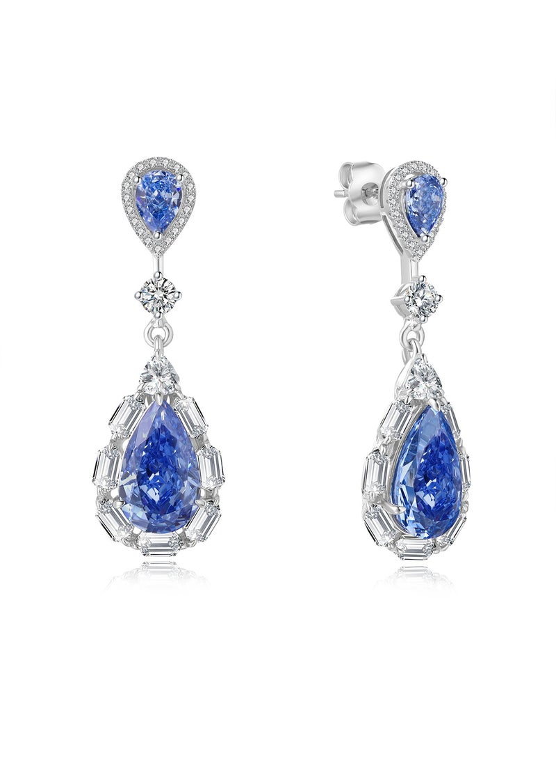 Starry Night - Pear-shaped Blue Diamond Eardrops