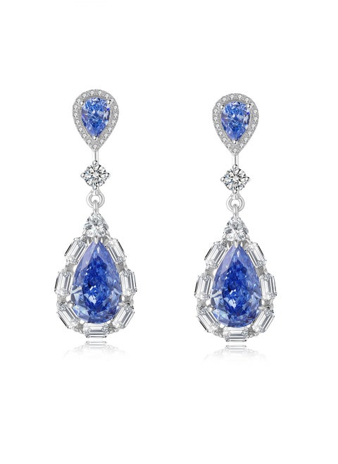 Starry Night - Pear-shaped Blue Diamond Eardrops