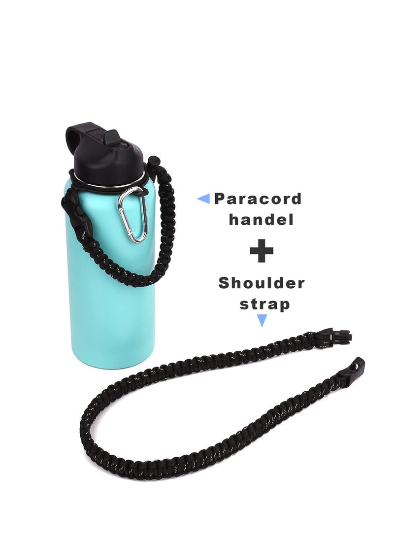 Paracord Handle Shoulder Strap Compatible with Hydro Flask Wide Mouth Water Bottles 12oz To 64oz(Not for The New Hydro Flask 2.0) Bottle Strap For Walking Hiking Camping（Black）