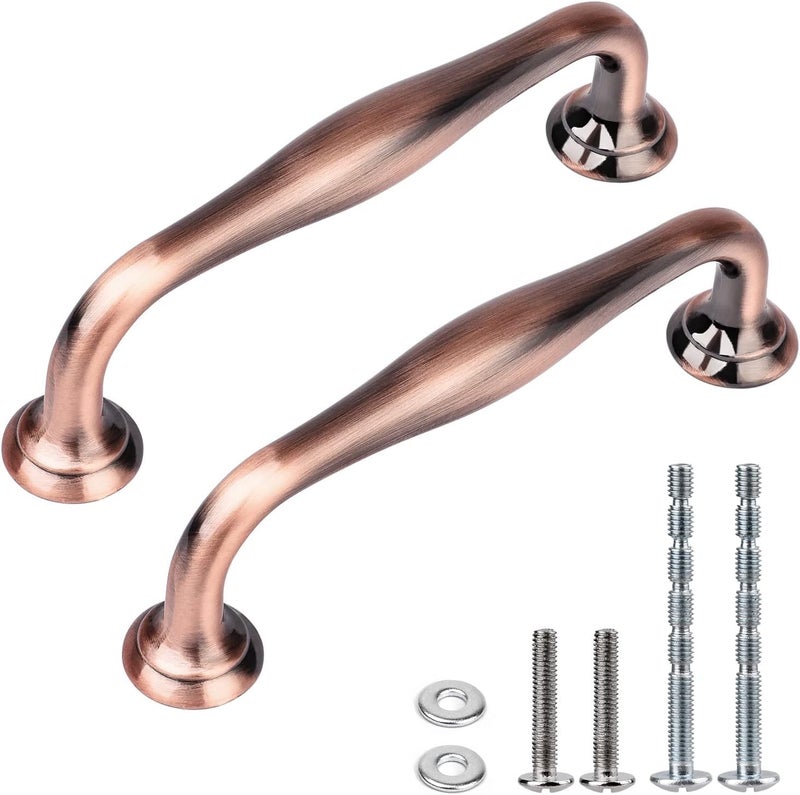 WEAVERBIRD 2 Pack Cabinet Handles Red Copper 3-3/4" Hardware Pull Handles, Antique Dresser Drawer Pulls 96mm Furniture Drawer Pulls - Image 1