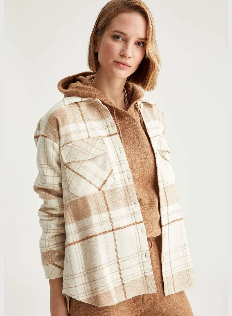 DeFacto Woman Shacket Shirt Neck Long Sleeve Tunic