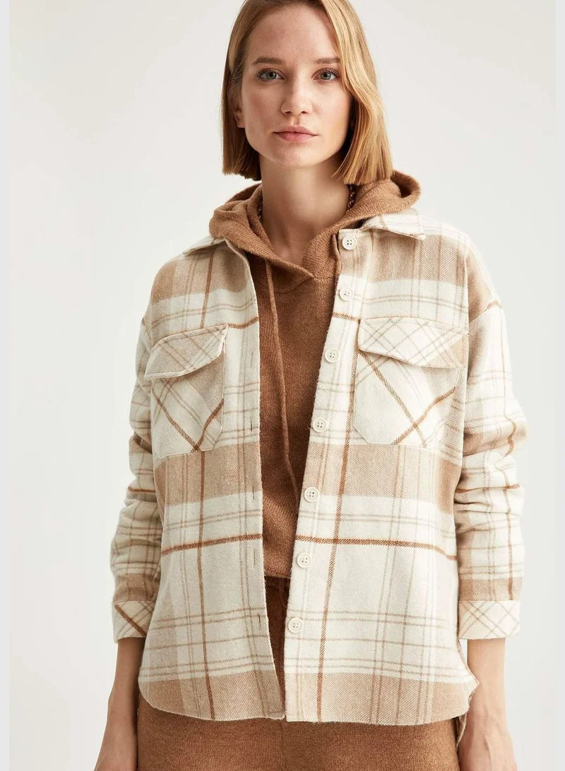 DeFacto Woman Shacket Shirt Neck Long Sleeve Tunic