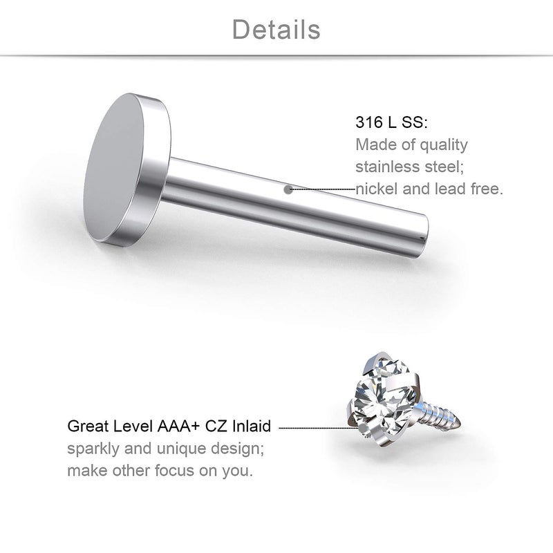 SCERRING 16G Lip Rings 6mm Acrylic & Stainless Steel Labret Monroe Lip Ring Tragus Rook Helix Earring Stud Piercing Jewelry with 2mm CZ 40PCS - Image 2