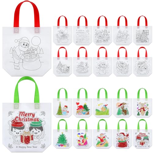 Abbylike 100 Pcs Christmas Color Your Own Bag Reusable Party Favor Bags Christmas Party Goodie Bags Xmas Coloring Goodie Return Gift for Men Women DIY Painting 10 Styles - Image 1