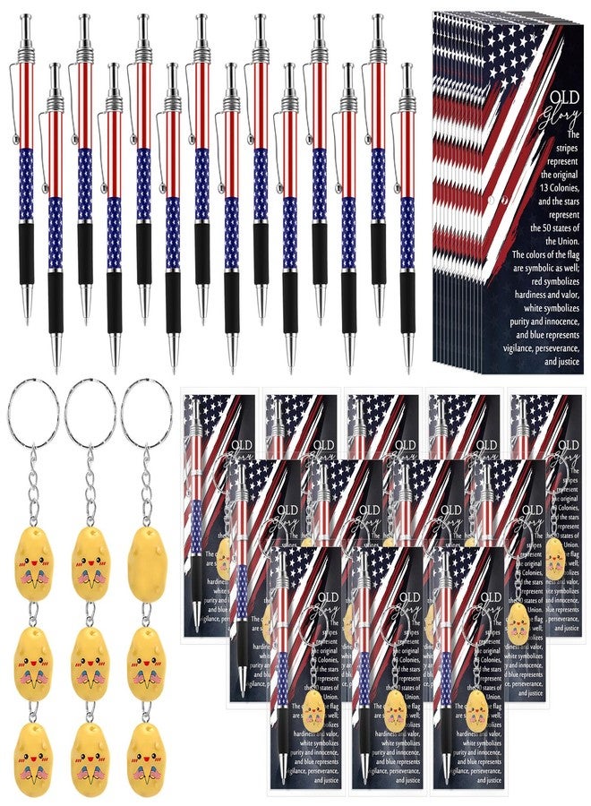 Sayglossy 60 Pcs Memorial Day Gifts Bulk 250th Anniversary Ballpoint Pen Patriotic Resin Potato Keychain Card American Flag Souvenir Gifts for Veteran 4th of July Party Supplies - Image 1