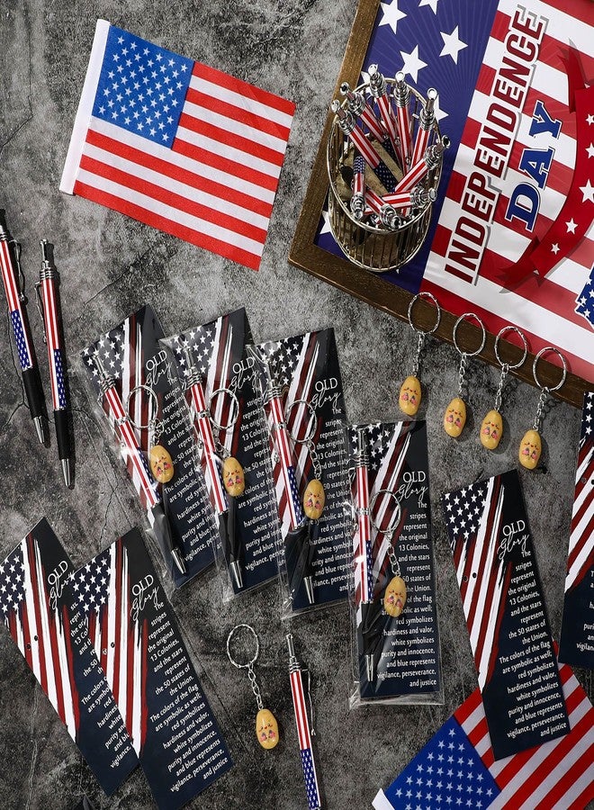 Sayglossy 60 Pcs Memorial Day Gifts Bulk 250th Anniversary Ballpoint Pen Patriotic Resin Potato Keychain Card American Flag Souvenir Gifts for Veteran 4th of July Party Supplies - Image 4