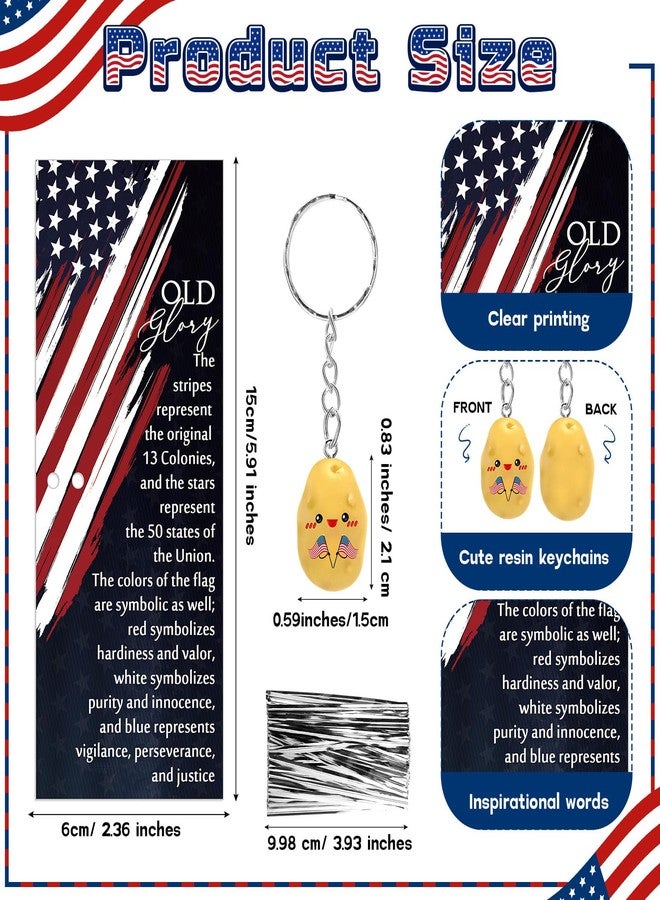 Sayglossy 60 Pcs Memorial Day Gifts Bulk 250th Anniversary Ballpoint Pen Patriotic Resin Potato Keychain Card American Flag Souvenir Gifts for Veteran 4th of July Party Supplies - Image 3