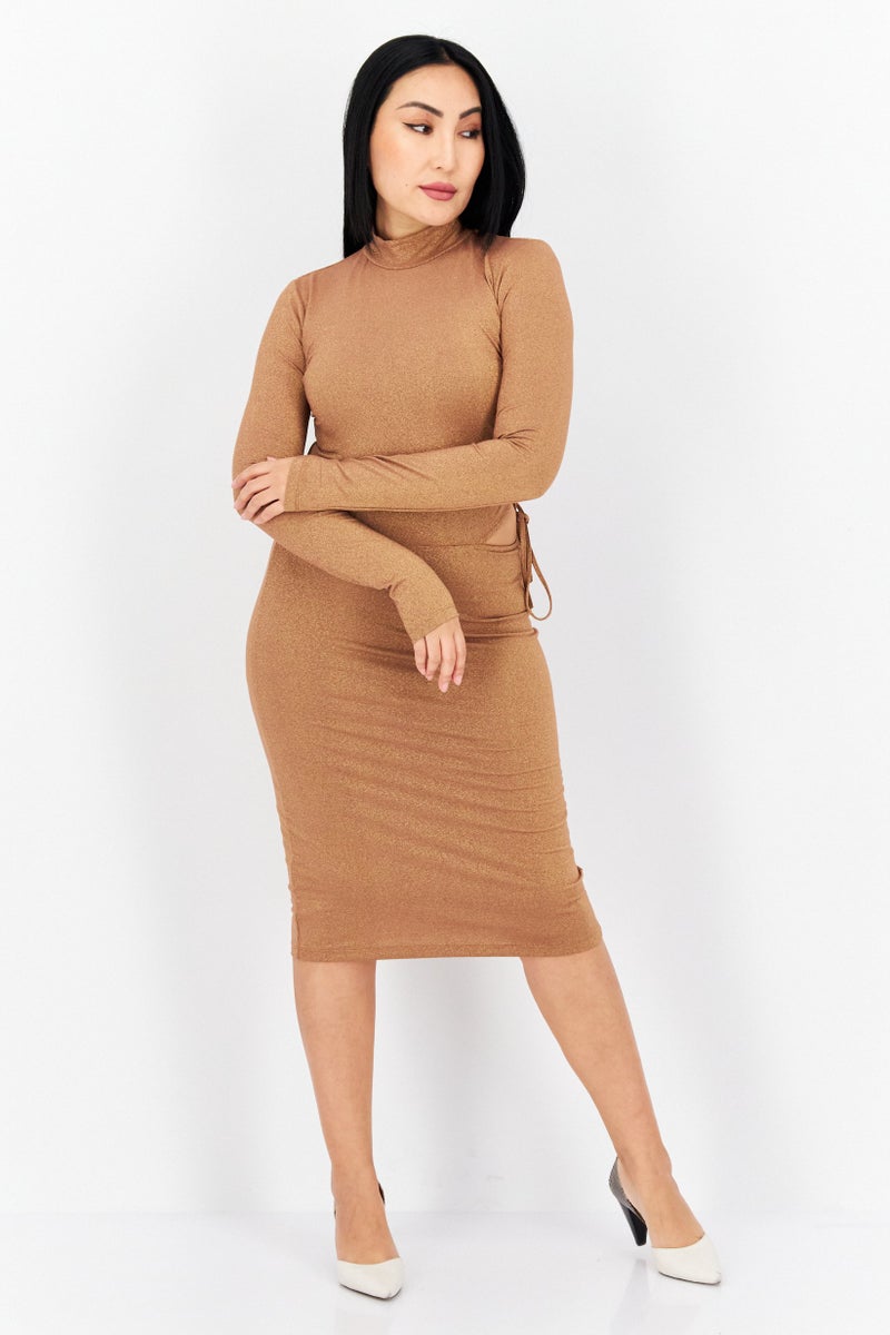 Jessica Simpson Women Metallic Cut-Out Bodycon Dress, Brown - Image 1