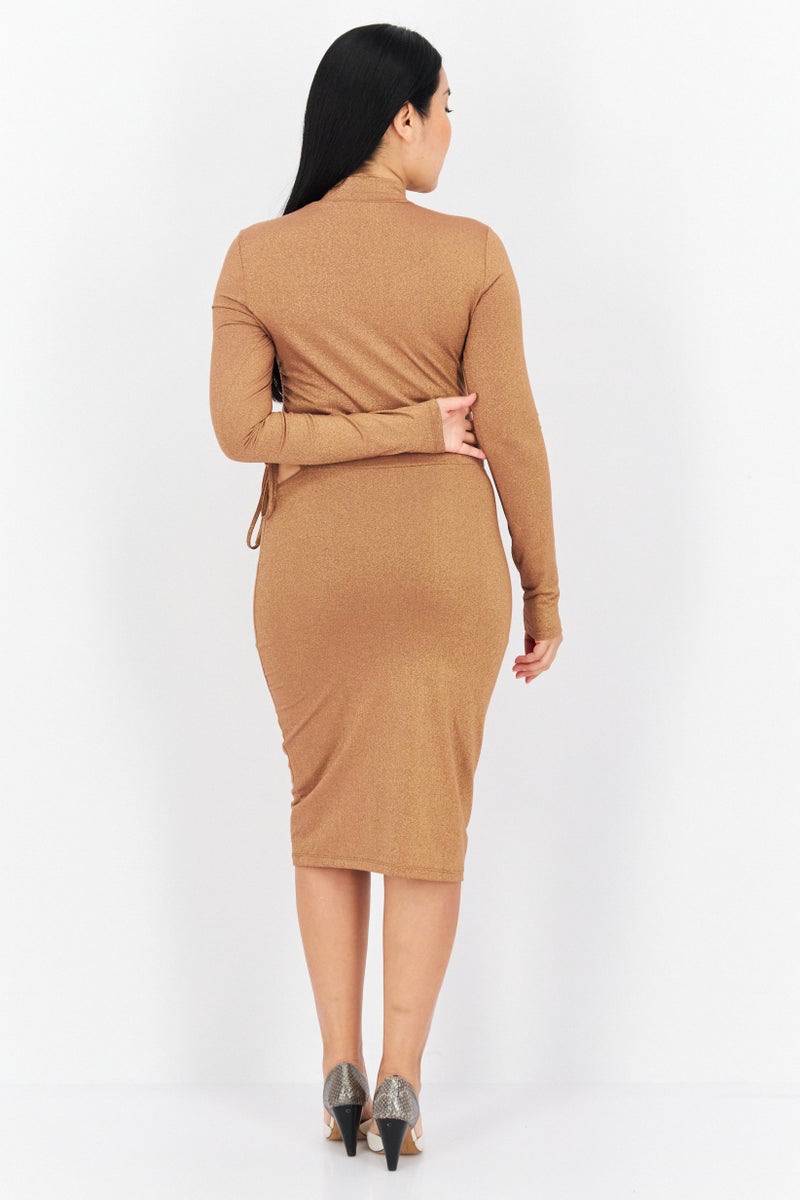 Jessica Simpson Women Metallic Cut-Out Bodycon Dress, Brown - Image 4