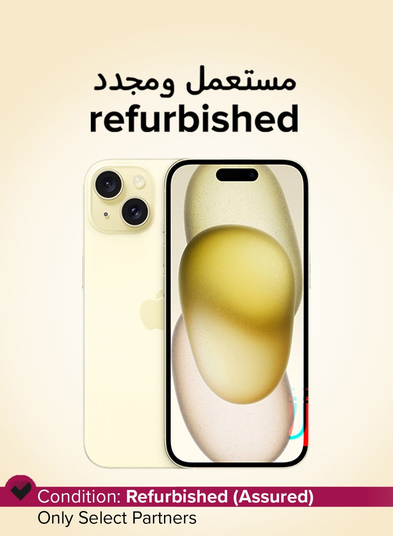 ابل  مجدد - آيفون 15 128 جيجابايت أصفر 5G مع فيس تايم - النسخة الأمريكية (e-SIM فقط) - Image 1