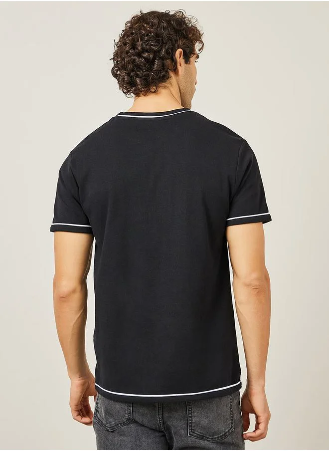 ستايلي Regular Fit Piping Detail Interlock T-Shirt