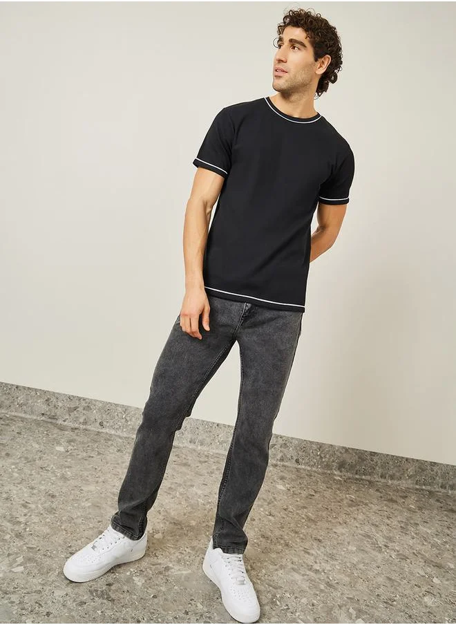 ستايلي Regular Fit Piping Detail Interlock T-Shirt