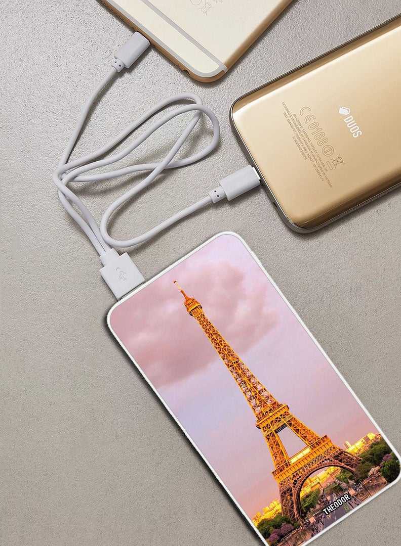 Theodor 10,000 mAh Super Fast Charging Ultra Compact Power Bank with Quick Charge & Power Delivery, Portable Charger For iPhone and Android Eiffel Tower - Image 2