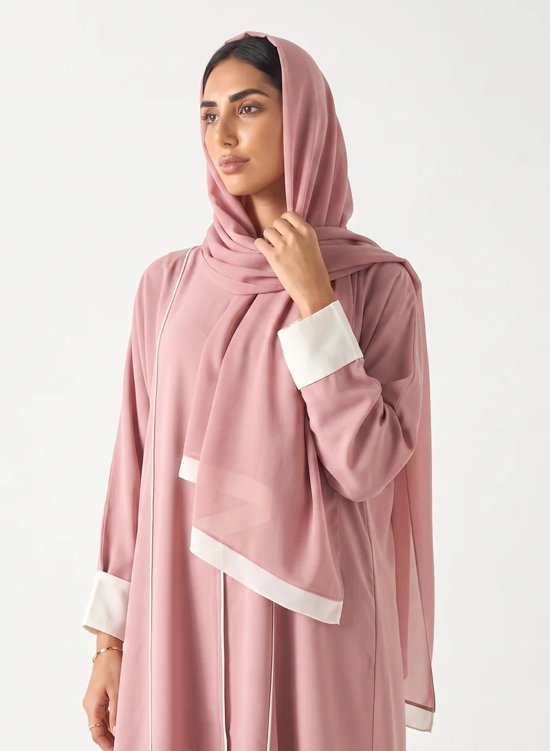 Hadiyath Al Madinah Basics Contrast Trim Abaya - HM