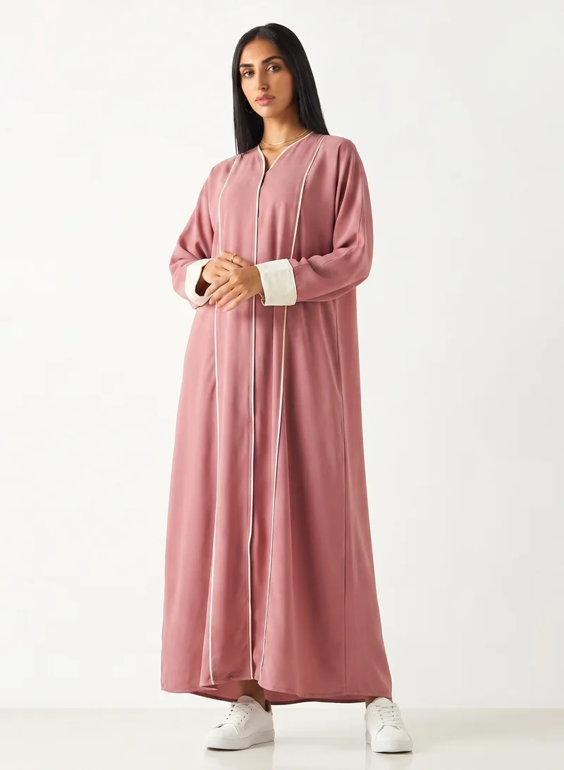 Hadiyath Al Madinah Basics Contrast Trim Abaya - HM
