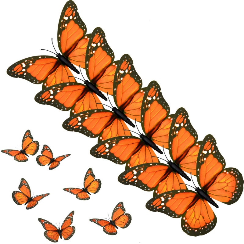 AQUEENLY Monarch Butterfly Decorations, 4.72'' Orange Premium Artificial Monarch Butterfly to Decorate for Craft, Home, Wall, Wedding, Party (12 Pcs) - Image 1