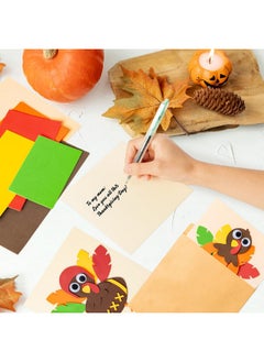 CY2SIDE 24Pcs Thanksgiving Thankful Cards Foam Craft Kit For Kids Diy Turkey Greeting Cards With Envelopes Thanksgiving Gift Cards For Mother Father Teacher Fall Paper Craft Kit School Art Activity  - Image 4