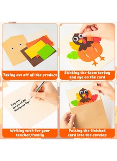 CY2SIDE 24Pcs Thanksgiving Thankful Cards Foam Craft Kit For Kids Diy Turkey Greeting Cards With Envelopes Thanksgiving Gift Cards For Mother Father Teacher Fall Paper Craft Kit School Art Activity  - Image 2