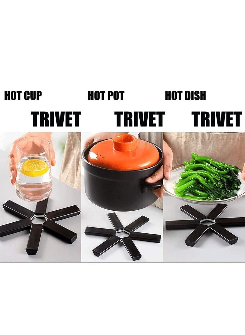 SYOSI Folding Heat Insulation Pad, 3 PCS Non-Slip Heat-Insulating Placemat, Expandable Foldable Trivet Mats for Household Kitchen Restaurant Gadgets, Outdoor Dinner(Black) - Image 4
