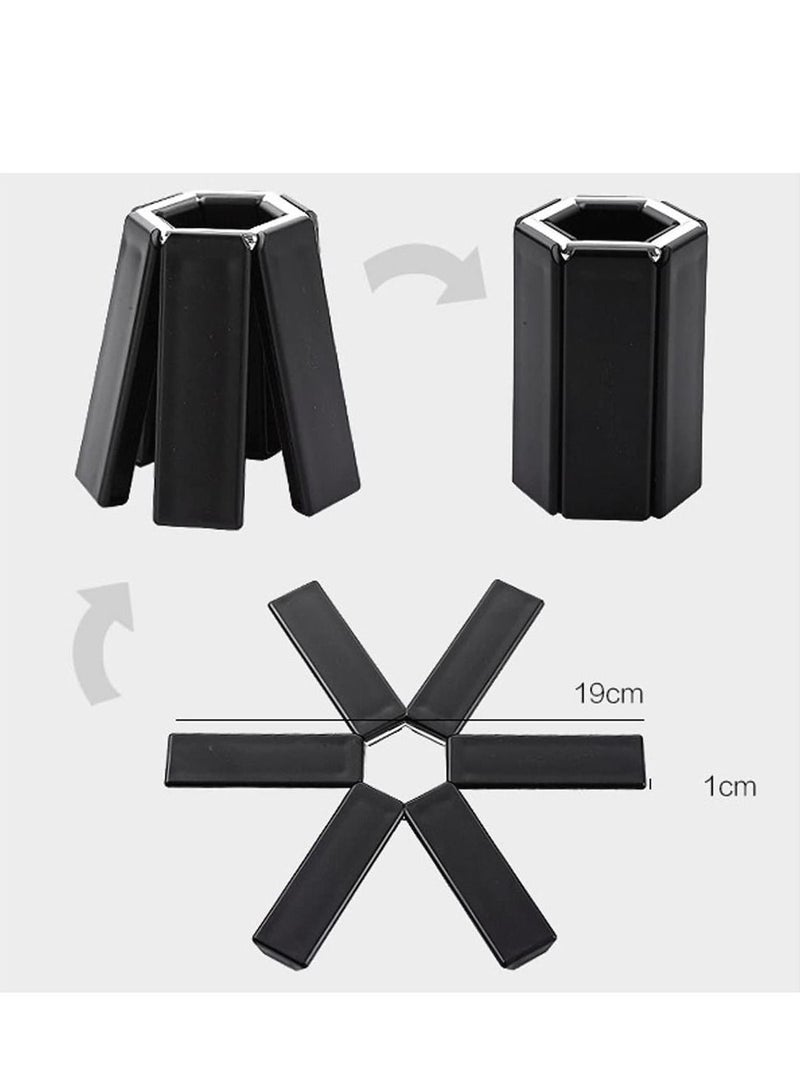 SYOSI Folding Heat Insulation Pad, 3 PCS Non-Slip Heat-Insulating Placemat, Expandable Foldable Trivet Mats for Household Kitchen Restaurant Gadgets, Outdoor Dinner(Black) - Image 3
