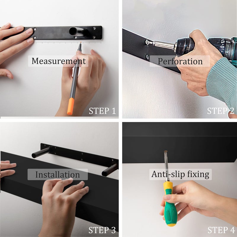 BAMEOS Floating Shelves, Black Wall Mounted Wooden Shelves with Invisible Brackets Set of 2,47 x 9 - Image 5
